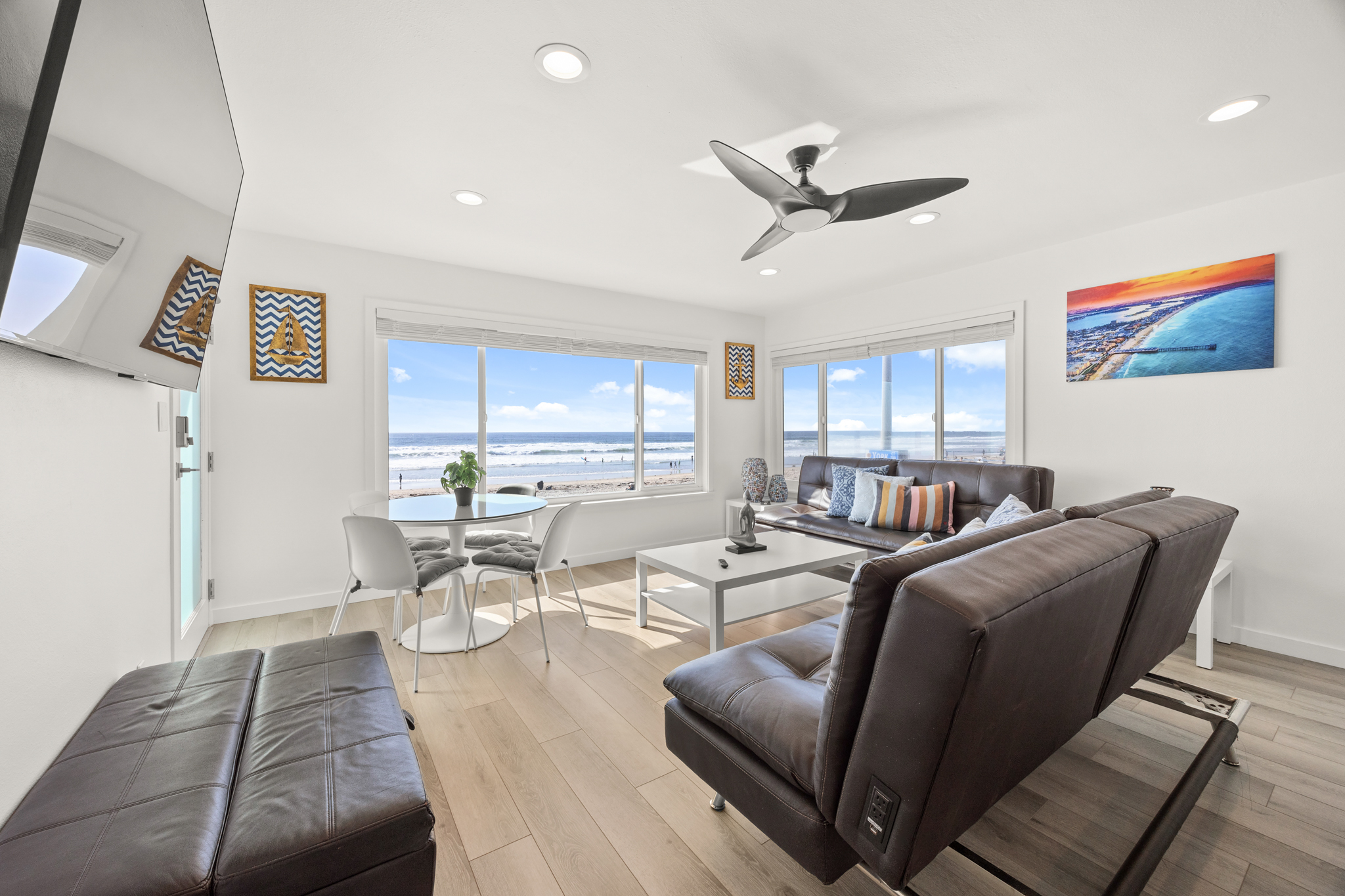 Oceanfront living room overlooking Mission Beach