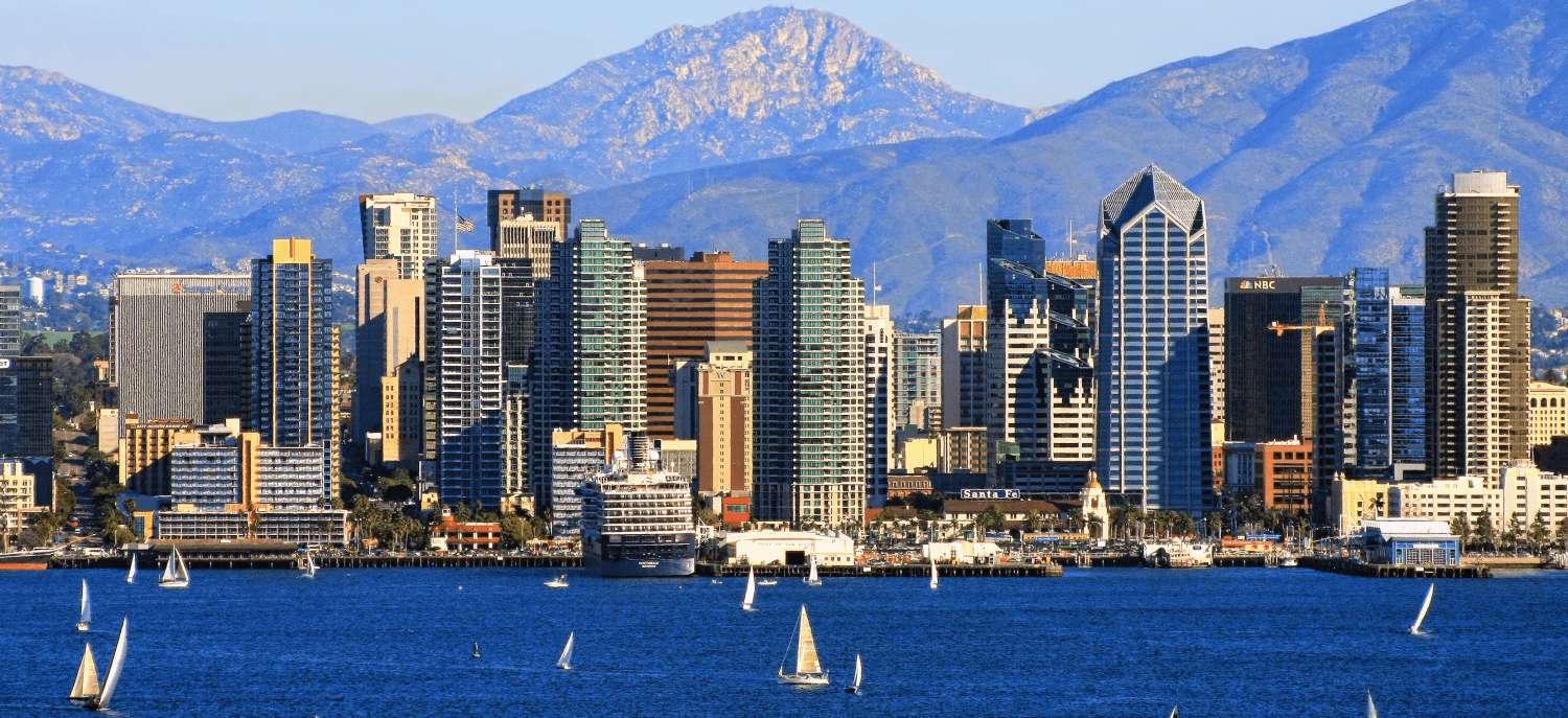San Diego waterfront skyline and sailboats