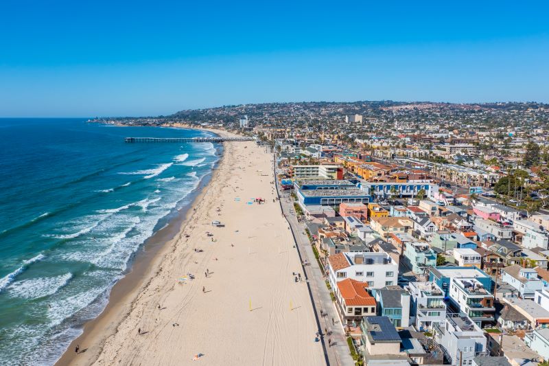 Aerial view of the San Diego beach coastline